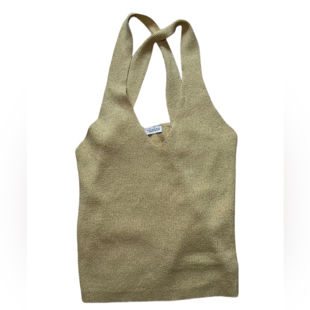 Gold/Tan knit shirt with cross back detail